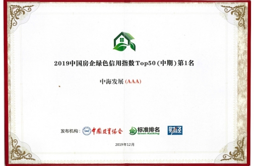 皇冠体育生长连任“2019中国房企绿色信用指数TOP50”第一名